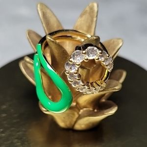 Neon Green 18KGP Open, Full Finger CZ Enamel Ring; Adjustable